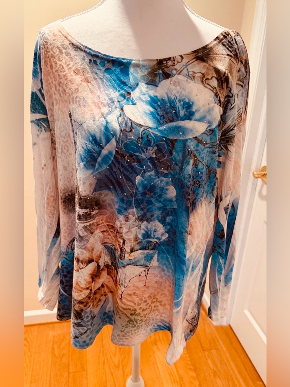 Impulse California Paris Scenic Top Cheetah Ruffle Zip Lace Vintage Women XL